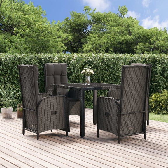 vidaXL 5 Piece Patio Dining Set with Cushions Black Poly Rattan