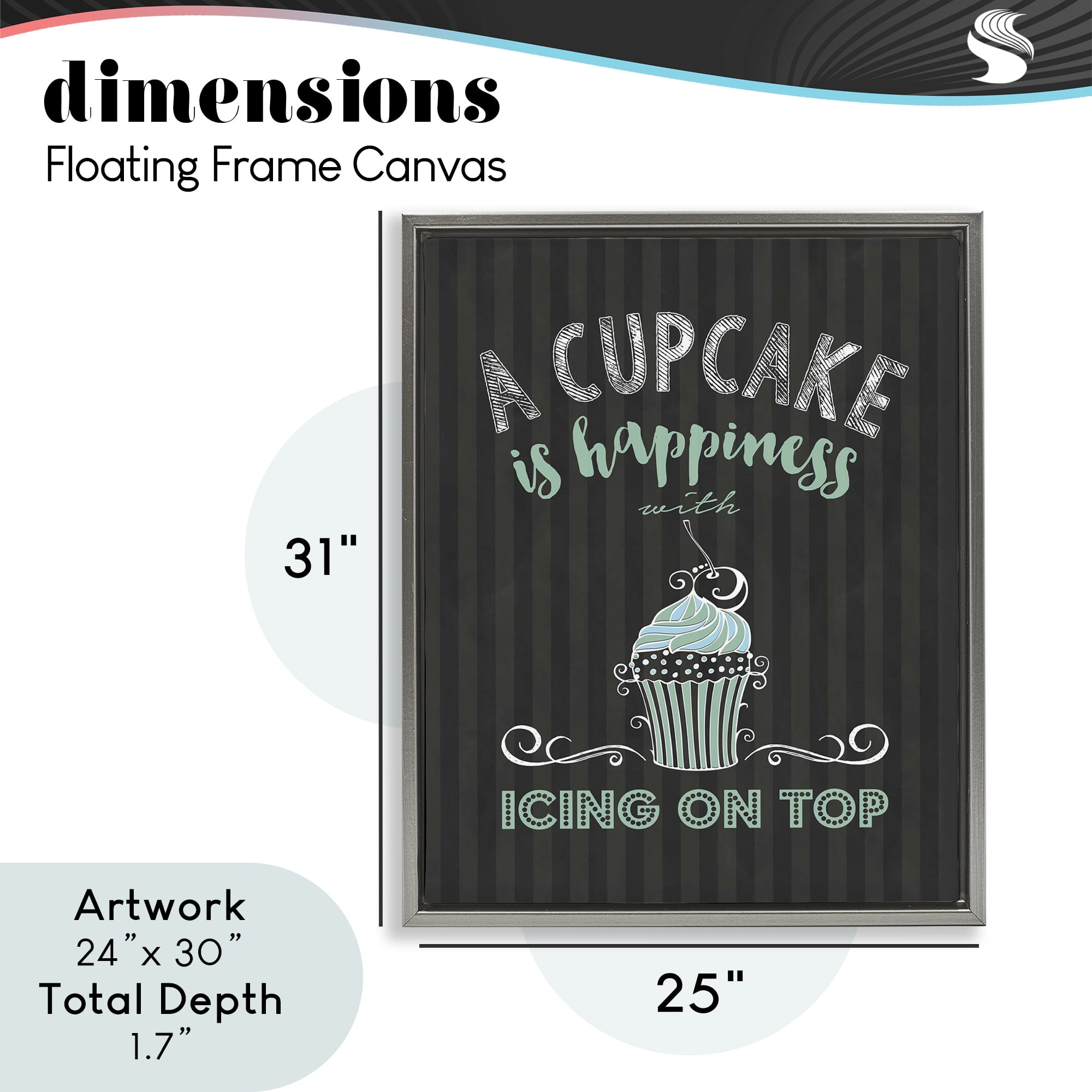 Cupcake Is Happiness with Icing Gray Framed Floater Canvas Wall Art, design by Lettered and Lined