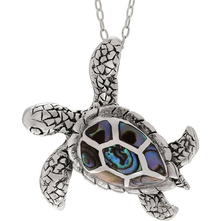 Brinley Co. Women's Sterling Silver Paua Shell Sea Turtle Pendant Fashion Necklace