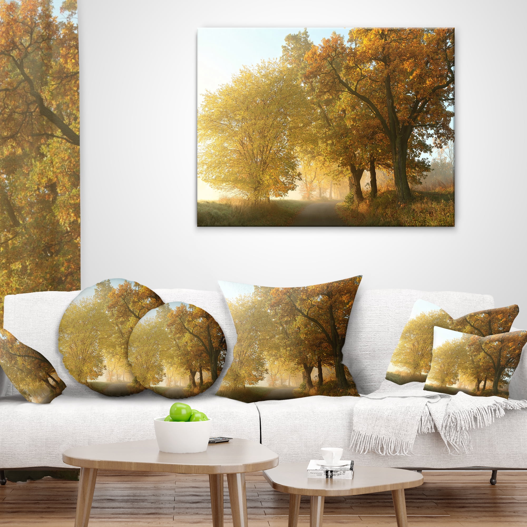 Designart Rural Road Under Green Trees - Landscape Photography Throw Pillow - 16x16