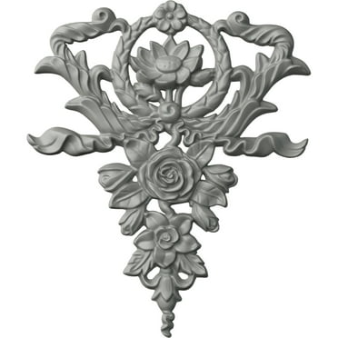 Ekena Millwork 10 5/8"W x 12 5/8"H x 3/4"P Large Flower and Wreath Drop Onlay