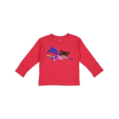

Inktastic African American Girl Purple Cape Superhero Girl Gift Toddler Toddler Girl Long Sleeve T-Shirt