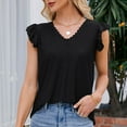 thumbnail image 2 of Elegante camiseta de manga corta con cuello en V sólido para mujer Blusa suelta Tops OAVQHLG3B Store lin121212, 2 of 5