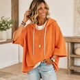 thumbnail image 6 of Textilo Women's Waffle Knit Hoodies 3/4 Batwing Sleeve Crew Neck Hoodies Hooded Drawstring Pullover Sweaters Fall Winter Loose Fit Cute Y2k Lightweight Top,Saffron L, 6 of 6