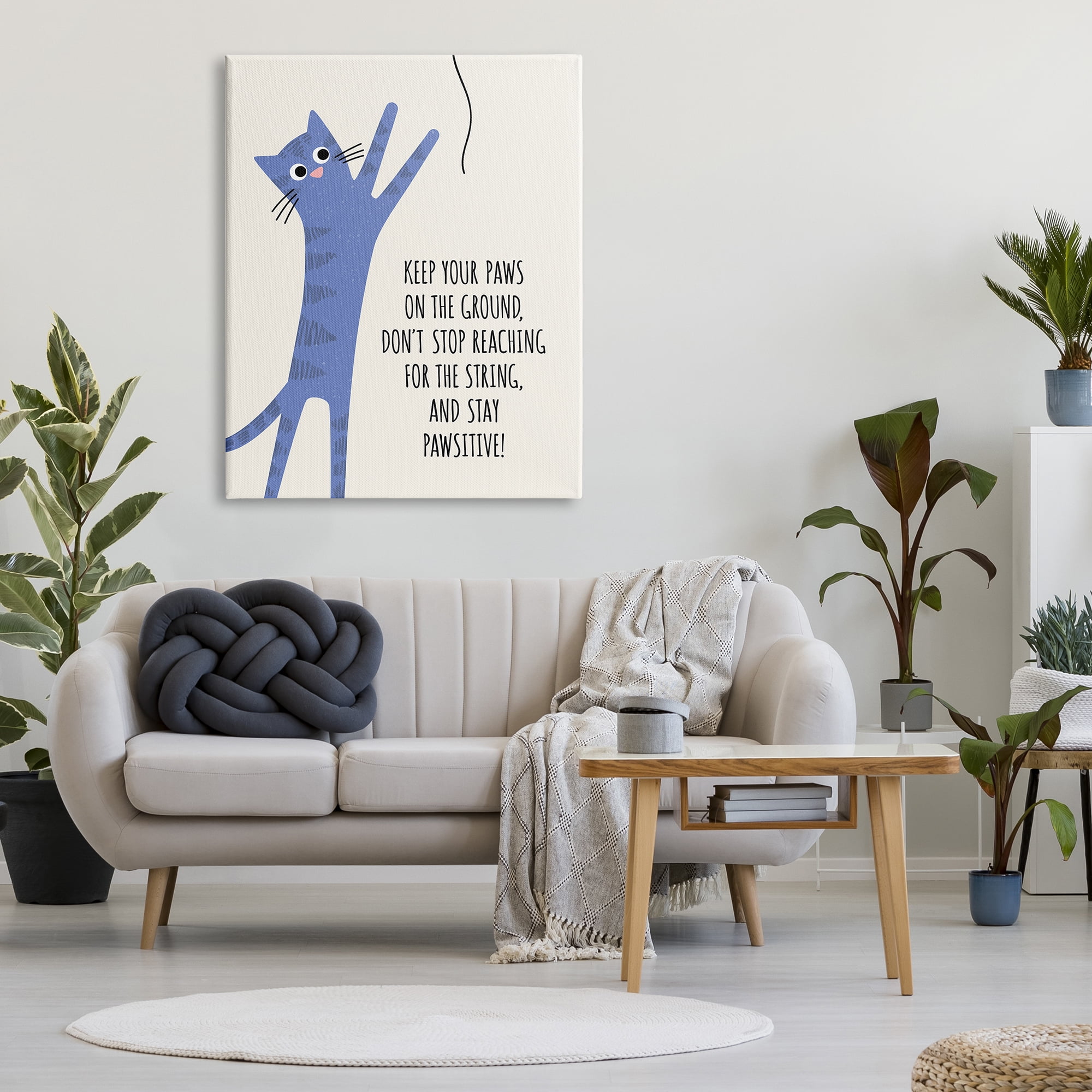 Stupell Industries Stay Pawsitive Cartoon Cat Playing Positivity Sentiment Graphic Art Gallery Wrapped Canvas Print Wall Art, Design by Jennifer Wambach