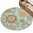 thumbnail image 2 of Round Area Rugs 3.3Ft, Teal Green Boho Floral Non-Slip Washable Circle Rugs Carpet, Vintage Farmhouse Ethnic Flowers Indoor Outdoor Rug Floor Mats Throw Runner for Bedroom Living Room Bathroom, 2 of 8