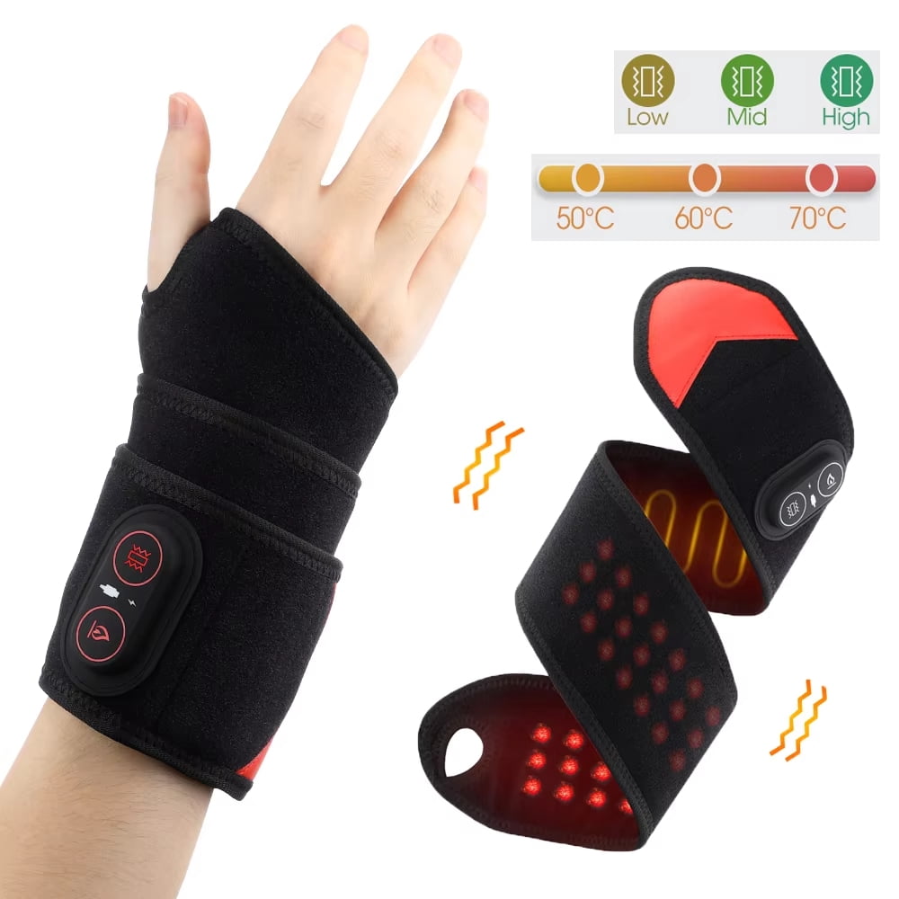 LaseLocks Cordless Heating Wrist Guard with 660&850nm Red Light Therapy & 3-Level Electric Vibration Massage for Hand & Wrist Comfort