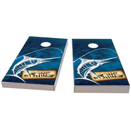 Skip's Garage Gone Fishing Solid Wood Cornhole Board Set