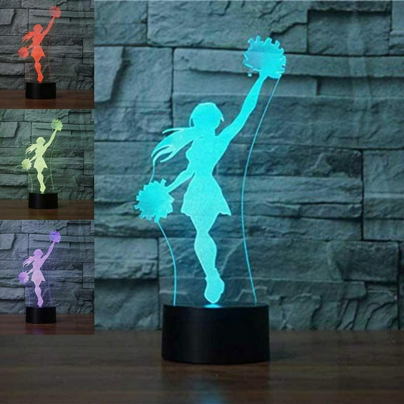 YSTIAN 3D Cheerleader Night Light Music Ballet Lamp Illusion 7 Color Changing Touch Switch Table Desk Decoration Lamps Gift with Acrylic Flat ABS Base USB Cable Toy