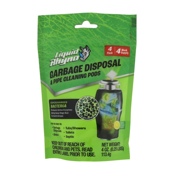 Liquid Rhyno Garbage Disposal Pods, Bag, 7.38" Height x 2.5" Length x 5.25" Width (4-Pack)