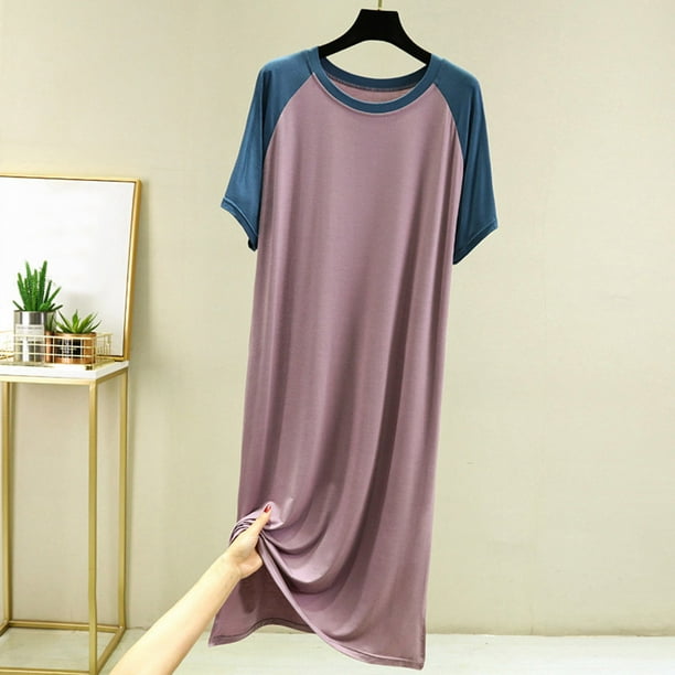 Camisón largo para mujer, color liso, cuello en V, manga larga, para el hogar