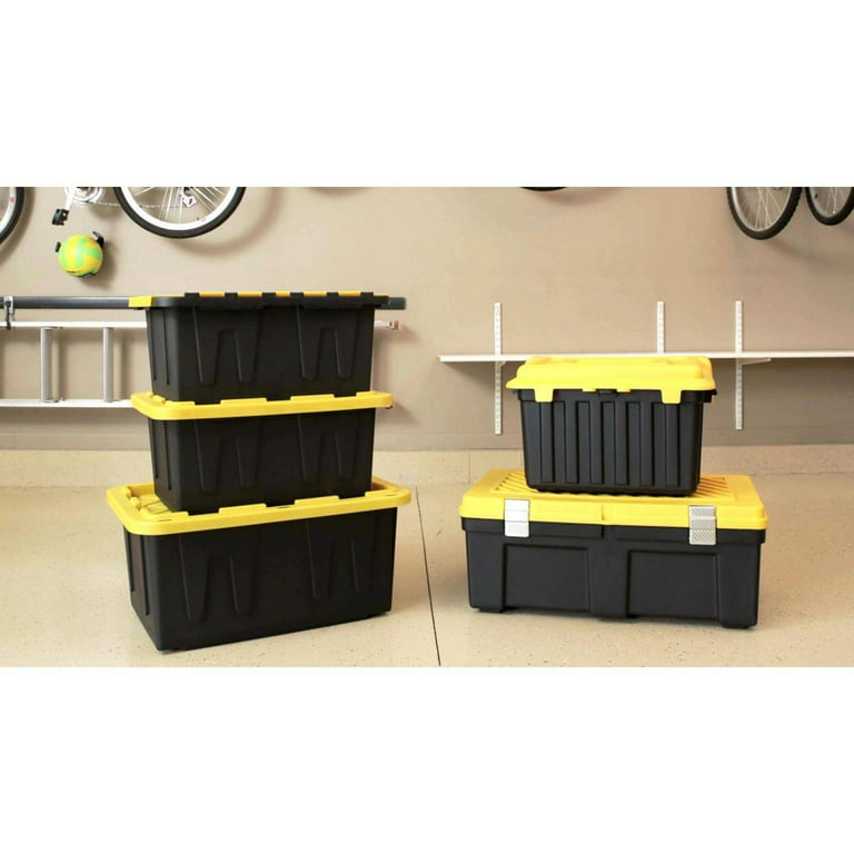 27 Gal. Tough Storage Tote in Black with Yellow Lid