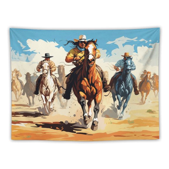 Vintage Western Cowboy Tapestrys Wall Hanging Teal Abstract Wall Tapestry for Dorm Living Room
