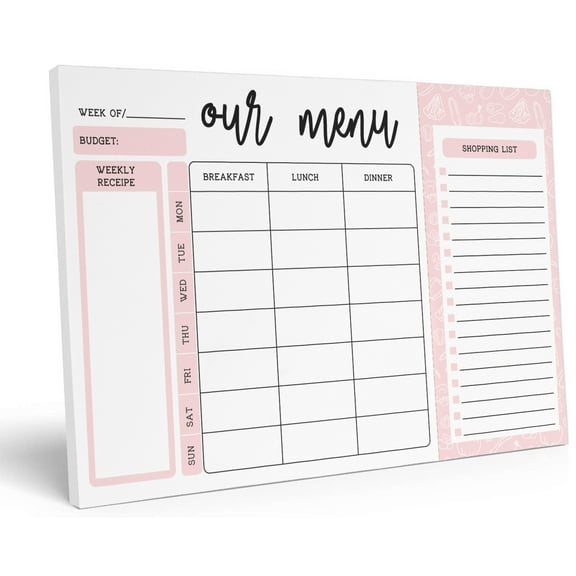 Inkdotpot Weekly Meal Planner Notepad 7"x10 , "Our Menu" Magnetic Meal Planning Pad with Tear Off Grocery Shopping List for Fridge- Kitchen & Home - 54 Sheets -2F