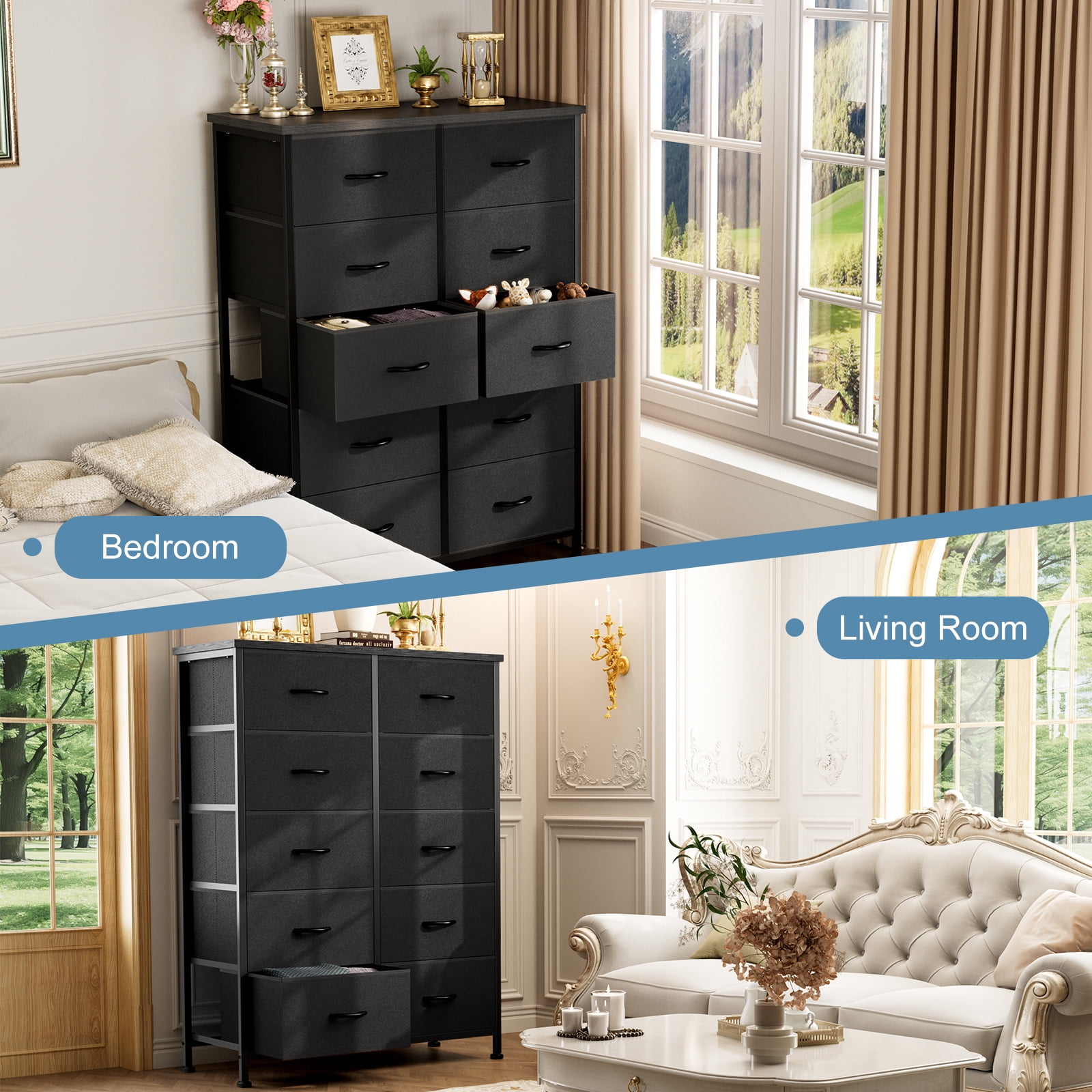 CONCETTA 10-Drawer Fabric Dresser Storage Chest for Bedroom, Closet, Entryway, Storage Furniture for Adults, Black