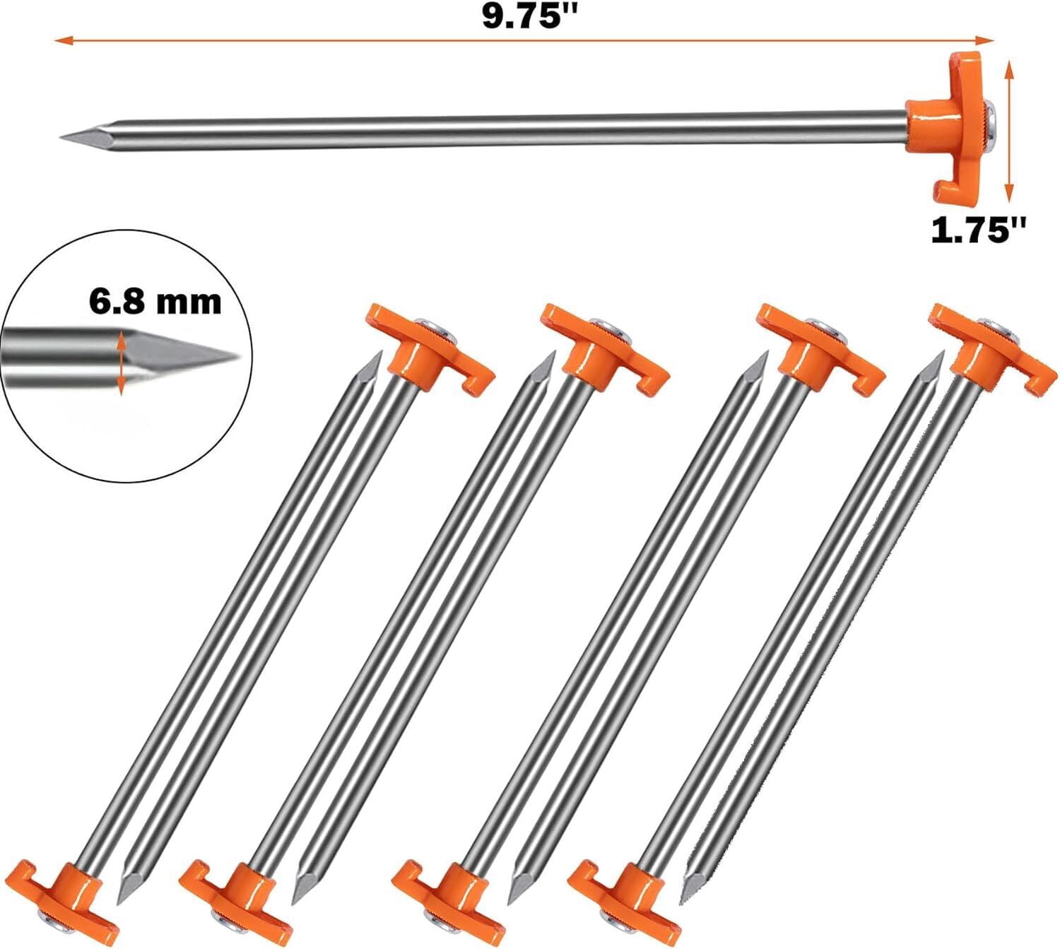 20Pcs Tent Stakes Heavy Duty, 10'' Yard Stakes Non-Rust Tent Pegs Ground Stakes
