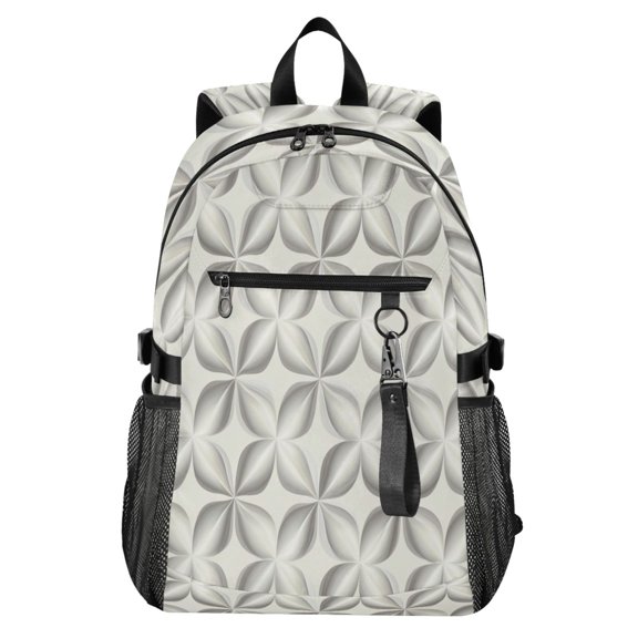 Full‑Print Casual Laptop Backpack, 20L Water‑Resistant Twill Tote Daypack with 14 Inch Computer Compartment for School Business Travel Grey Floral Pattern