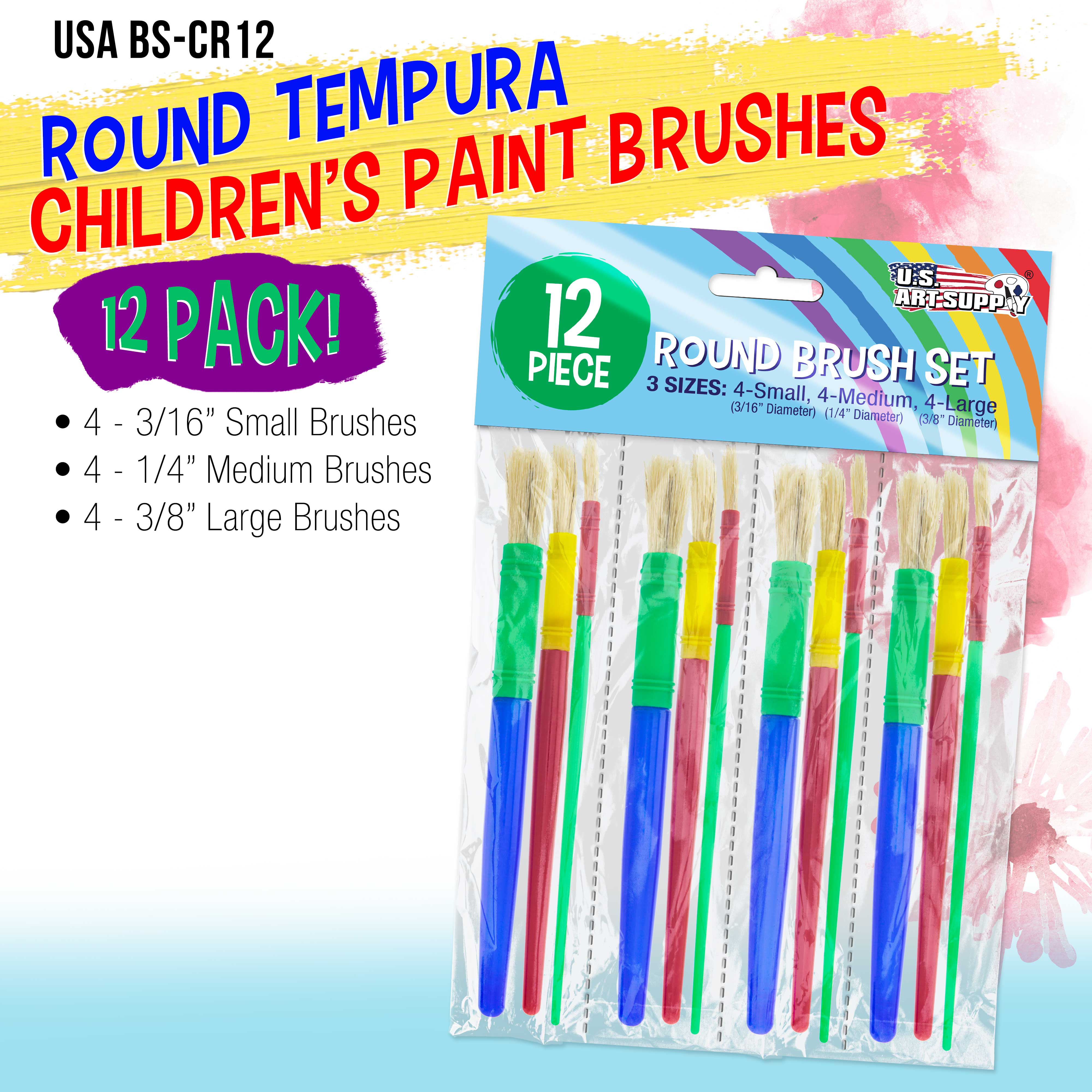US Art Supply 20 Piece Large Round and Large Flat Hog Bristle Children's Tempera Paint Brushes