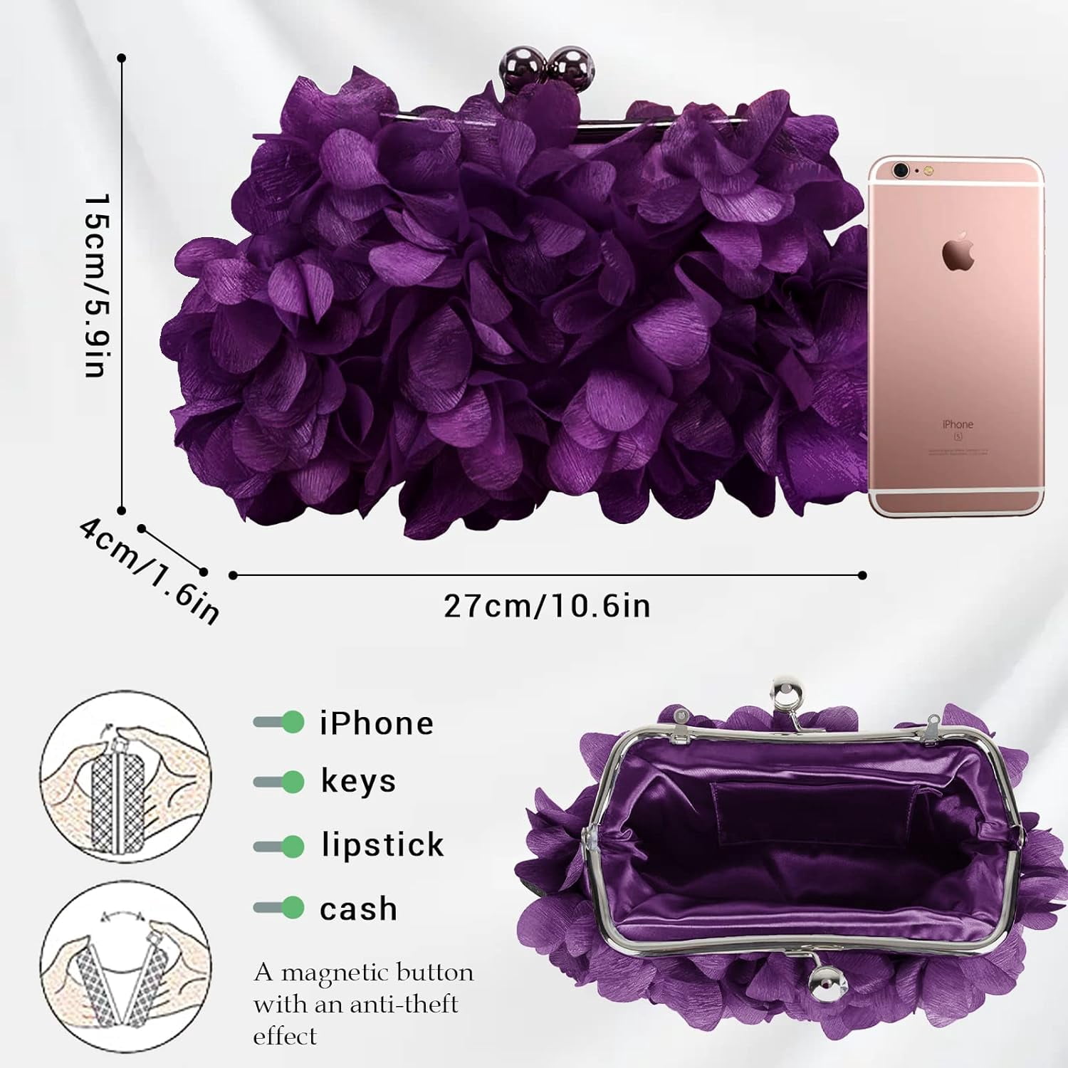 Women Clutch Evening Bag Small Floral Purses with Chain for Wedding, Party, Prom