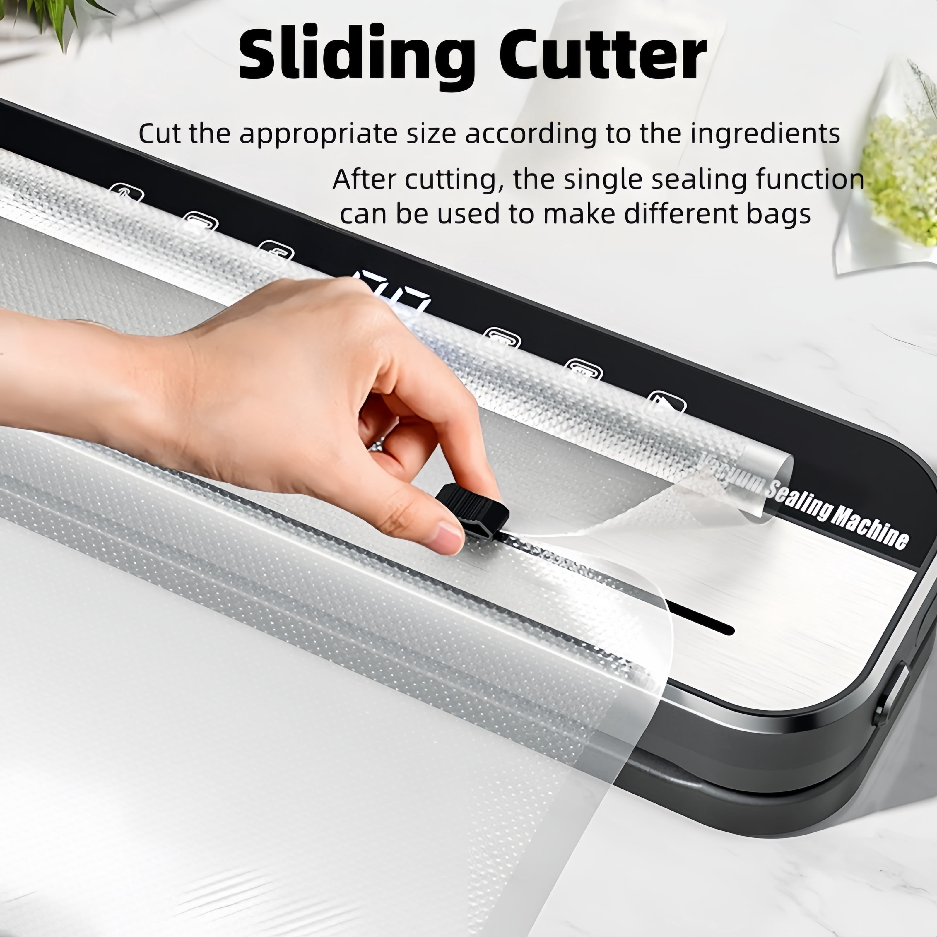 KYFIU Compact Vacuum Sealer for Food, Vacuum Sealer Machine with 50 Vacuum Bags, Featuring LED Pressure Display, Pro Food Sealer with Built-in Cutter, Black