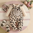 thumbnail image 5 of CAICJ98 Baby Girl Clothes Suspender Jumpsuit Newborn Long Sleeve Ruffled Romper + Cute Cartoon Pants + Headband Fall Winter Outfits Beige,Size 9-12 Months, 5 of 7