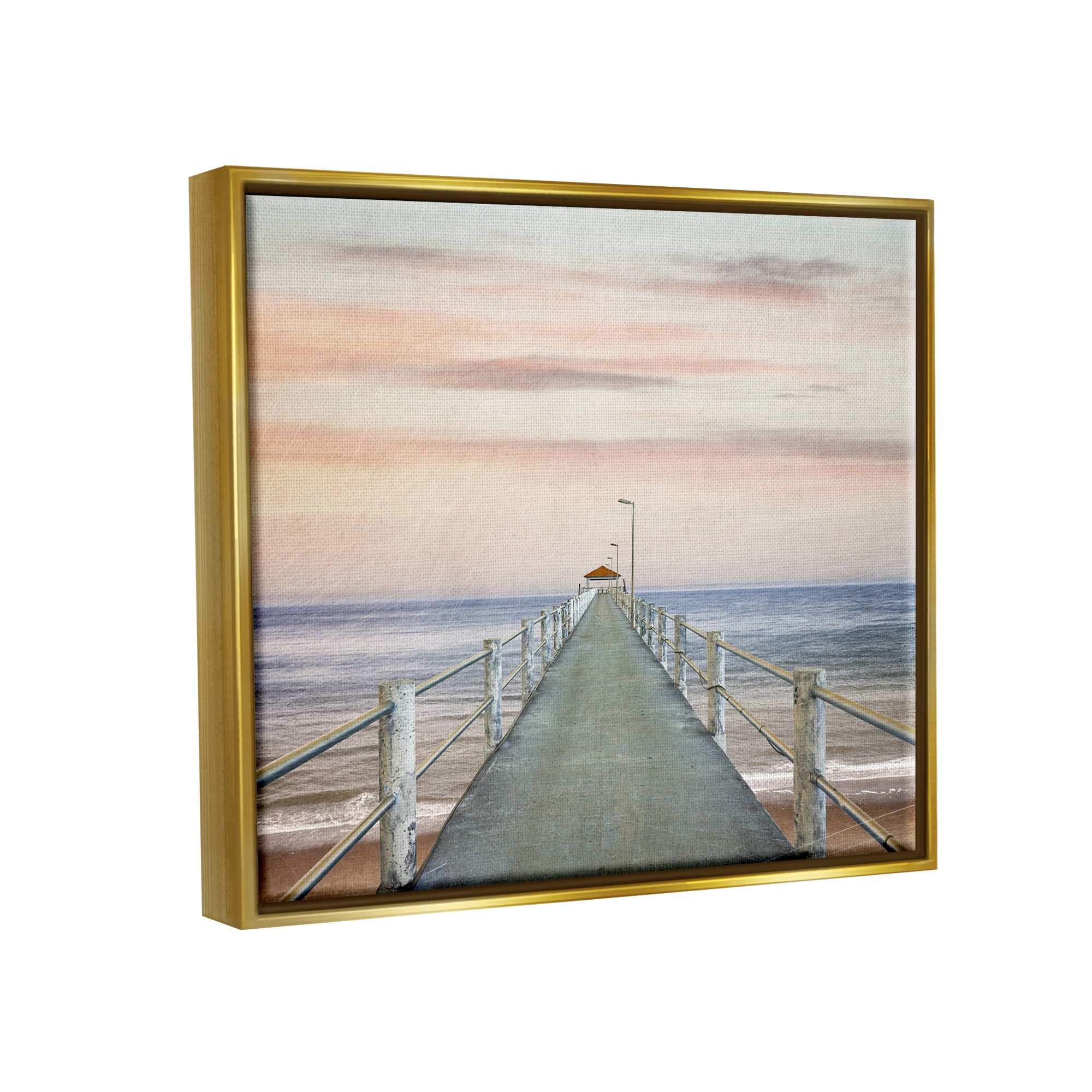 Stupell Industries Nautical Pier Walkway Landscape Painting Gold Floater Framed Canvas Art Print Wall Art, 31 x 25