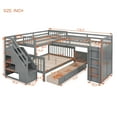 thumbnail image 2 of Harper & Bright Designs Twin-Twin Over Full L-Shaped Bunk Bed with Wardrobe Space, Solid Wood Staircase Bunk Bed with Portable Desk, Gray, 2 of 17