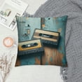 thumbnail image 2 of Orinice  Indie Throw Pillow Cushion Cover, Vintage Cassette Tapes on Aqua Wooden Table Close up Photo Retro Music Retro, Decorative Square Accent Pillow Case,  White, 2 of 5