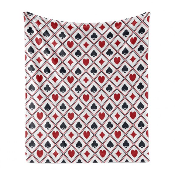 Casino Soft Flannel Fleece Throw Blanket, Holdem Gambler Hearts Spades Diamons Success Winning Modern Design Artwork, Cozy Plush for Indoor and Outdoor Use, 50" x 70", Black Red, by Ambesonne