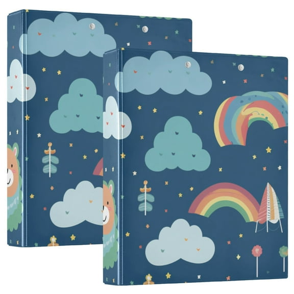 Bears with Rainbow Clouds 3 Ring Binders 1.5 inch Hardcover File Folders with Interior Pockets A4 Size Organizer for School Office Hospital Set of 2