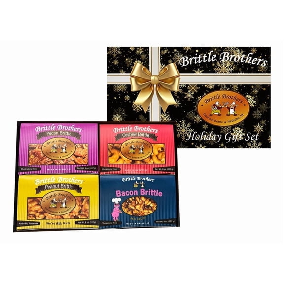 Brittle Brothers - Holiday Gift Set - 32 oz - Gourmet Candy - Nashville Whiskey Bourbon Peanut Brittle Pecan Cashew Candy Snack Mothers Day Fathers Christmas Valentines Day Graduation Corporate Gift
