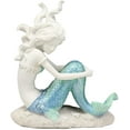 thumbnail image 2 of Nautical Capiz Blue Tailed Siren Mermaid Ariel Sitting On Sea Floor Statue Decor, 2 of 10