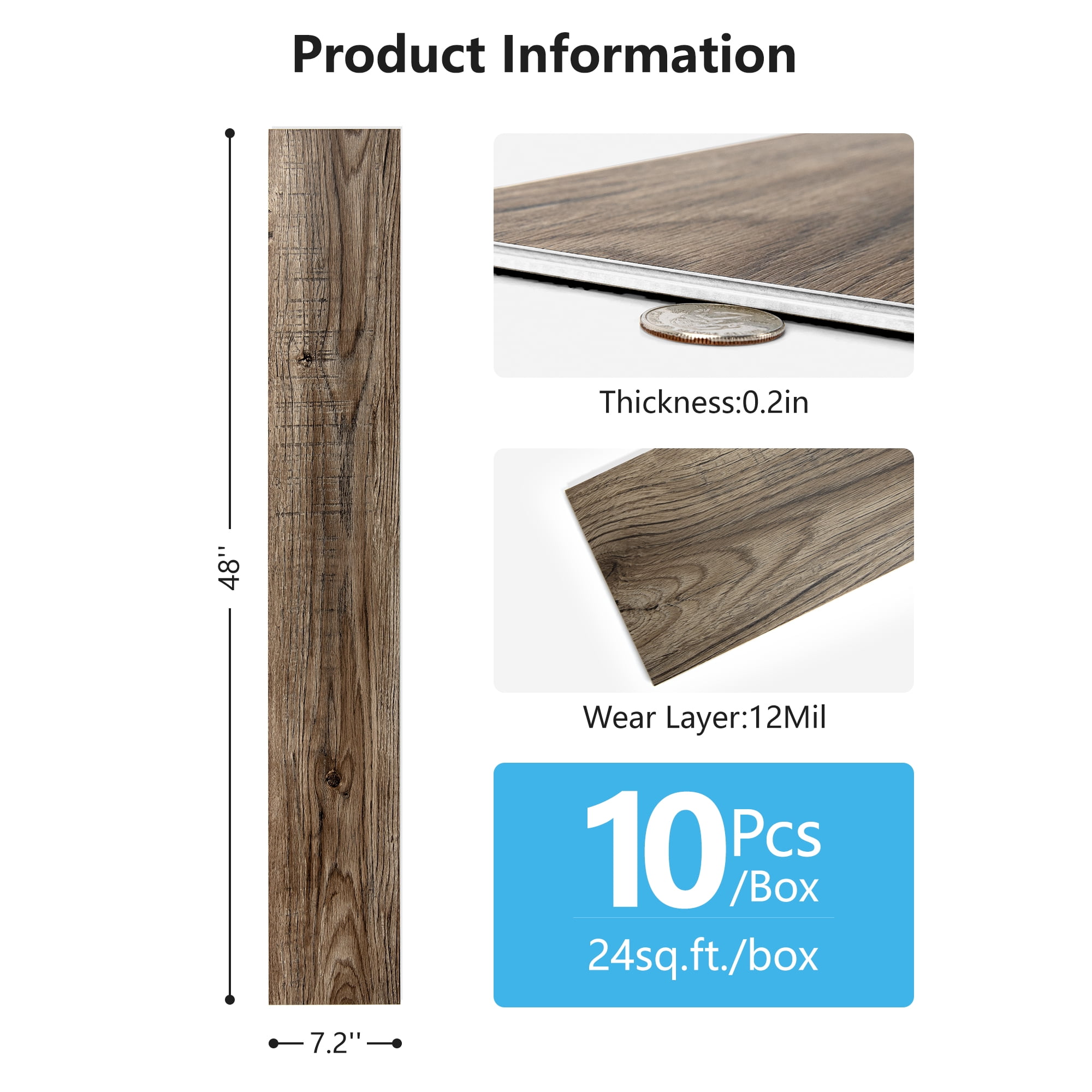 Art3d 48''x7.2'' 10Pcs Interlocking Luxury Vinyl Flooring Tile, SPC Rigid Core Wood-Look Floor Plank,24 Sq.ft.