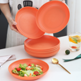 thumbnail image 2 of ReaNea 9 Inch Orange Deep Plastic Plates 8 Pieces, Unbreakable And Reusable Light Weight Dinner Plates Pasta and Dumpling Bowl BPA Free, 2 of 8