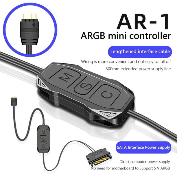 COOLMOON AR-1 5V 3 pines a SATA ARGB Cable controlador para tira de luz de ventilador de PC
