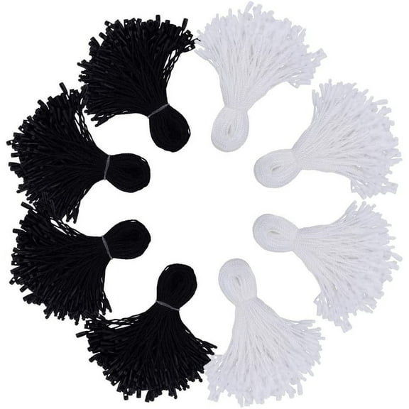 1 Set 1000 Pcs 7.99" Long/Piece Polyester Tag Strings Black and White Price Hang Tag Fasteners Loop Fastener Hook Cable Ties Zip Ties for DIY Gift Tags Bookmark Making Garment Clothes Labels