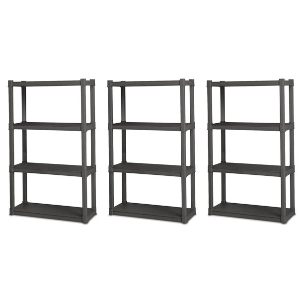 Sterilite Grey 4 Shelf Durable Plastic Garage Shelving Unit Organizer