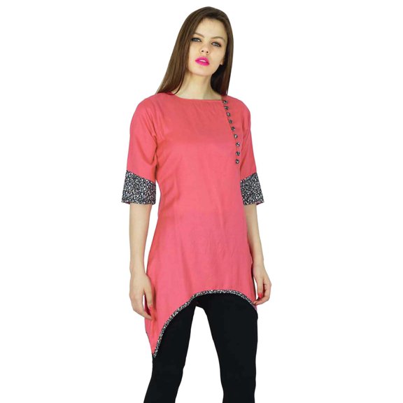 Phagun Indian Pink Kurti Top Designer Kurta Women Rayon Casual Top Tunic Dress