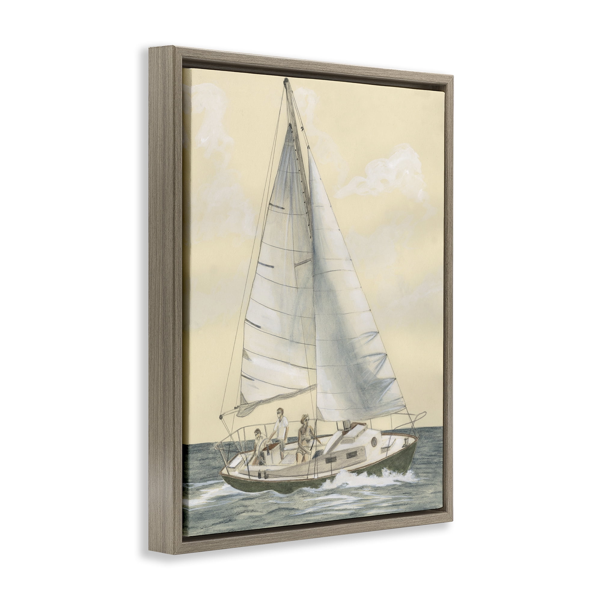 Stupell Industries Family Sailing Trip Transportation Painting Brown Floater Framed Canvas Art Print Wall Art, 17 x 21
