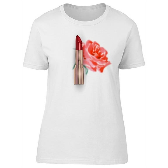 Red Lipstick With A Rose T-Shirt Women -Image by Shutterstock, Female Large