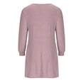 thumbnail image 5 of WREESH Womens Fashion Long Puff Sleeve Dress Side Button Casual Solid Color Long Sleeve Round-Neck Calf Dress Pullover Pink, 5 of 8