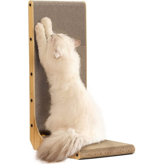 Cat Scratcher, 26.8 Inch L Shape Cat Scratch Pad Wall Mounted, Cat Scratching Cardboard with Ball Toy for Indoor Cats, Large Size