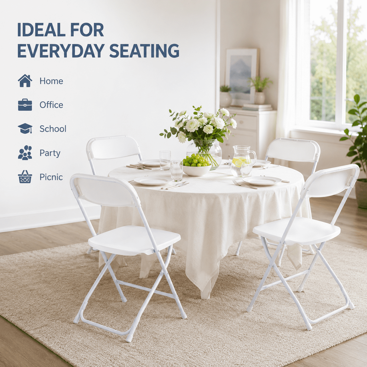 Alvantor 4 Pack Plastic Folding Chairs White Heavy Duty Indoor Outdoor Portable Stackable Chairs for Party Office Event Home