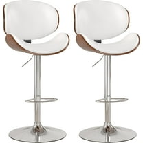 YEXJ Bar Stools Set of 2, Swivel Adjustable Height Barstools, PU Leather Upholstered Bar Chairs with Footrest, Bentwood Bar Stool for Kitchen, Bar, Dining Room-2-White