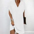 thumbnail image 2 of Vestido de verano de media manga de murciélago con cuello en V para mujer, vestido elegante, vestido informal de viaje de Color sólido, 2 of 4
