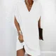 thumbnail image 2 of Vestido de verano de media manga de murciélago con cuello en V para mujer, vestido elegante, vestido informal de viaje de Color sólido, 2 of 4
