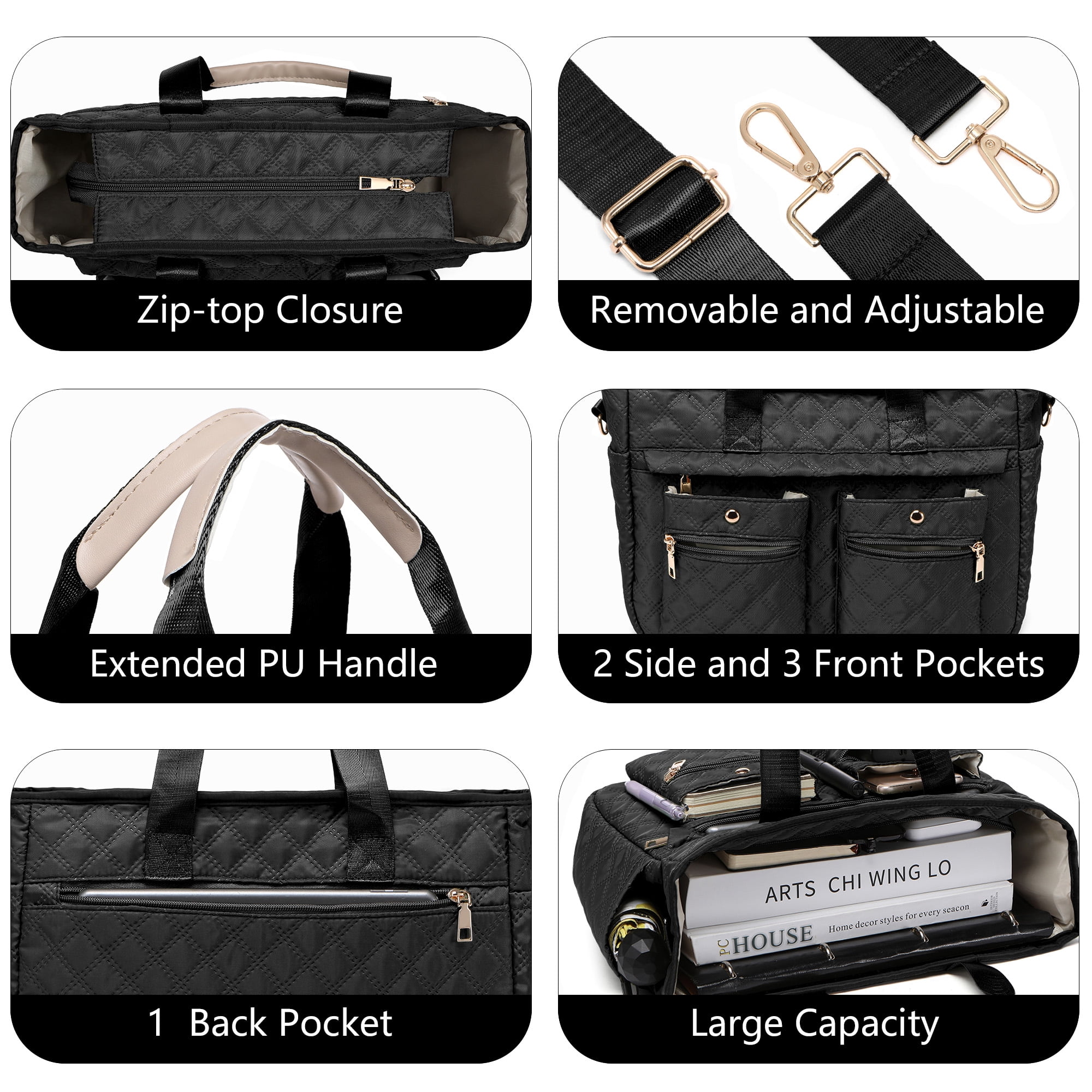 2pcs/Set Large Quilted Nylon Tote & Shoulder Bag | Spacious Crossbody Laptop Handbag for Women, Durable Hobo Messenger Purse for Work, Travel, Gym & Daily Essentials