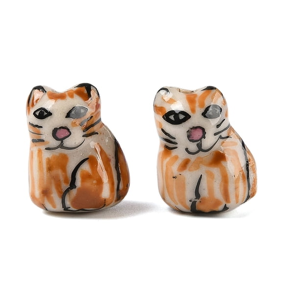 Hand-Painted Porcelain Beads Animal Tiger 17.5x13.5x10.5~11mm Hole: 1.6mm DIY