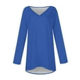 thumbnail image 4 of WREESH Womens Fashion Plus Size Tunic Tops Solid Color T-Shirt Long Sleeves Blouse V-Neck Casual Tops Pullover Blue, 4 of 5
