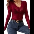 thumbnail image 1 of Blusa de de Encaje para Mujer, Larga, Cuello en V, Transparente, con Encaje Floral. Rojo M, 1 of 7